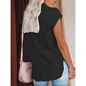 cheap Plain Blouses-Women's Blouse Cotton Shirt Buttons Solid Color Vintage Daily Stylish Short Sleeve Shirt Collar Regular Tops Daily Blue Black White Pink Wine Summer Spring