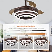 baratos Candeeiros Ventoinhas de Teto-Ventiladores de teto retráteis de 42 '' com luzes e controle remoto, luz de ventilador led semi embutida moderna, ventilador de teto geométrico retrátil 3 cores 6 velocidades luz pendente inteligente para quarto interno, sala de jantar etc