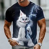  Herren Katze 3D Lustig T Shirt Kurzarm T-Shirt 3D-Druck Rundhalsausschnitt Hemd Übertrieben Designer Party Ferien Blau Schwarz 1 Schwarz Sommer Frühling Bekleidung S M L XL XXL XXXL