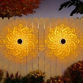 Недорогие Уличные светильники-2 шт. уличных солнечных настенных светильников с проекцией мандалы из полого металла, водонепроницаемость IP44, для украшения забора, лестницы, газона и дорожек, сада, двора, ландшафтного освещения