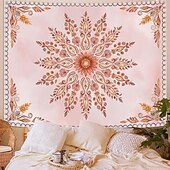cheap Wall Tapestries-Pink Floral Mandala Soft Orange Botanical Wall Tapestry Intricate Circular Pattern Leaves Vines Watercolor Art Wall Hanging for Bedroom Living Room Dorm Decor Yoga Meditation Backdrop