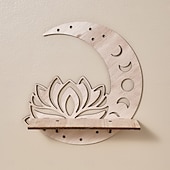 baratos Esculturas-Prateleira decorativa de madeira em formato de lótus vazado, para montagem DIY, prateleira flutuante, ideal para decoração de parede em quartos, despensas e para guardar pequenos objetos.