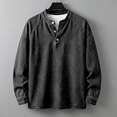 levne základní trička-SoftFade™ Pánské tričko Henley košile 100% bavlna acid wash tričko tričko top dlouhý rukáv jednobarevné solid vintage streetwear casual barvené faded washed stojáček Henley casual domů street jaro
