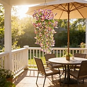 abordables Artificial Flower-4pcs Artificial Morning Glory Vine Garland for Wedding, Home, &amp; Outdoor Decor, Realistic Flower Hanging Vines for Garden, Patio, Wall, and Courtyard, Durable Faux Floral Décor for Wedding Decoration