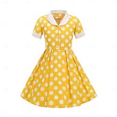 preiswerte Kleider-1950er Rockabilly Vintage-Kleid Kleid Swing-Kleid Kurze Ärmel Tupfen A-Linie Kostüm Mädchen Karneval Maskerade Alltagskleidung Junggesellinnenabschiedsparty Kinder Kleid Frühling &amp; Sommer