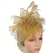 cheap Fascinators-Fascinators Net Wedding Birthday Vintage Cute With Feather Tulle Headpiece Headwear