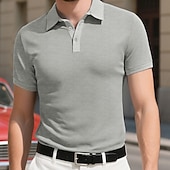 voordelige Klassieke polo voor heren-Voor heren Wafel Poloshirts Poloshirts Vakantie Straat Revers Korte mouw Modieus Modern Effen Lichtgewicht Knop Zomer Lente Normale pasvorm Zwart Wit Geel Wijn Licht Grijs Licht Blauw Wafel Poloshirts