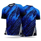 billiga Löpar-T-shirts och linnen-Herr Fotbollströja Geometrisk Lutning Abstrakt Atletisk t-shirt Sommar Kortärmad UPF 50 Snabb tork Fuktabsorberande Andningsfunktion Turnering Fotboll Gym Löpning Träning Sport Blå / Svart Sportkläder