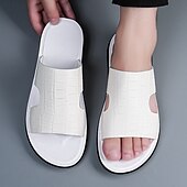 voordelige Vakantiesandalen-Bruine heren slippers met krokodillenprint, open teenslippers, lichtgewicht comfortabele zomerschoenen voor strandvakantie, resort, ontspanning bij het zwembad, reizen en buitenactiviteiten.