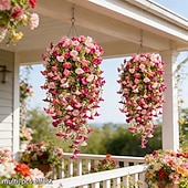 abordables Fleurs artificielles-Lot de 2 ou 4 guirlandes de liserons artificiels réalistes (maille 69) à suspendre – fleurs artificielles roses et rouge rosé, résistantes aux UV, idéales pour la décoration intérieure et extérieure,