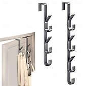 baratos Arrumação e Organização-Conjunto de 2 ganchos para porta, ideais para organizar e otimizar o espaço em banheiros e apartamentos. Feitos em aço carbono, não precisam de furos. Perfeitos para pendurar toalhas, roupas e chapéus
