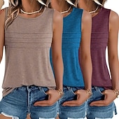 preiswerte Einfacher Tank-Mehrfachpackungen 3er-Pack Weiblich Rundhals Ärmellos schwarz+weiß+grün Tanktop Weste Ärmelloses Shirt Einfarbig Lässig Täglich Polyester Sommer
