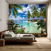 abordables Tapices de pared-Tapiz de pared 3D realista con paisaje natural, cascada y lago azul, bosque de ensueño, montaña y flores. Tapiz colgante para sala de estar, dormitorio, residencia estudiantil, hogar y oficina.