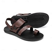 economico Infradito da Vacanza-Sandali da uomo marroni con cinturini, a punta aperta, comodi e casual, scarpe da spiaggia leggere, calzature estive per vacanze, viaggi al mare, abbigliamento da resort, tempo libero all'aperto, passeggiate e stile rilassato di tutti i giorni.
