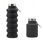 billiga Utomhusrekreation-hopfällbar teleskopisk vattenflaska, splittersäker silikon sportflaska med karbinhake, bärbar &amp;återanvändbar, vikbar design, lättviktig &amp;hållbar för camping, vandring, gym, cykling &amp;utomhussporter