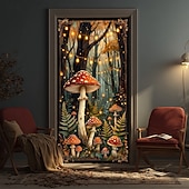 economico Striscioni per Garage e Porte-foresta di funghi incantata, luci fatate, funghi rossi e felci, stravagante striscione per porta, arazzo da parete, arredamento per la casa in stile cottage, decorazione per porta d'ingresso,