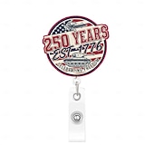 economico 250° Anniversario degli Stati Uniti-Porta badge retrattile per il 250° anniversario dell'America con clip a coccodrillo, porta badge identificativo per il 250° anniversario dell'indipendenza, accessori per il 4 luglio 1776-2026, regalo