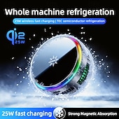 economico Raffreddatori per Telefono-Caricabatterie wireless magnetico da 25 W e sistema di raffreddamento per telefono, radiatore di raffreddamento a semiconduttore TEC con luce RGB, ventola di raffreddamento a ricarica rapida compatibile con iPhone 17/16/15/14/13, MagSafe, Android