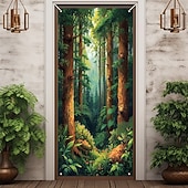 お買い得  ガレージとドアのバナー-ポスター ドアカバー 屋外バナー 森林 3D パーティー 寮 ティーンズルーム 大学寮 男の隠れ家フラットベッドルーム 撮影背景 ホームデコレーション