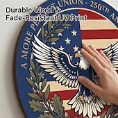 olcso Az Egyesült Államok 250. évfordulója-Az USA 250. évfordulójára készült fa ajtótábla – 30 cm-es kerek, fából készült tornácdísz kopasz sassal és zászlóval, hazafias július 4-i dekoráció, 1776–2026 közötti függetlenség napja