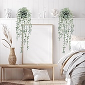 levne Umělé rostliny a zeleň-2 ks umělých rostlin eukalyptu, zavěšených na polici, umělých rostlin v květináči na zeď, ložnici, domov, terasu, vnitřní a venkovní dekorace, umělá zeleň, závěsná rostlina do koupelny, kuchyně,