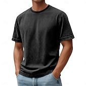  Per uomo Maglietta Camicia 100% cotone lavaggio acido Manica Corta Girocollo Estate Primavera Autunno Semplice Retrò Vintage Casual Stile Vintage Tinto in capo angosciato Casuale Blu Nero Rosa