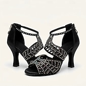 billiga Klacksandaler-Dam Klackar Sandaler Plusstorlekar Glittrande sandaler Fest Utomhus Dagligen Ensfärgat Solid färg Sommar Vår Strass Högklackat Öppen tå Elegant Sexig Klassisk Satäng Dragkedja Svart