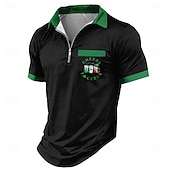 baratos Pólo do Dia de São Patrício-Dia de São Patrício Homens Trevo Camisas Polo Manga Curta Camisas polo Camisas de colarinho Casual Ao ar livre Roupa Esportiva Feriado Bolsos Impressão 3D Polo com fecho de correr de um quarto