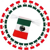 abordables Partido de Fútbol Mundial 2026-Banderín de bandera mexicana para el Mundial de Fútbol de Verano (50 banderas, 14 metros) para decoración de país, escuela, fiesta y eventos deportivos.