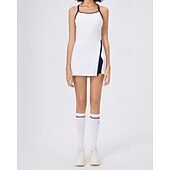 baratos Vestido Feminino-Mulheres Cor Sólida Vestido de tênis com shorts Vestido esportivo Sem Manga Bolsos Elástico Redutor de Suor Respirável Tênis Pickleball Corrida Halter pescoço Vestidos Branco Vermelho Azul Marinho