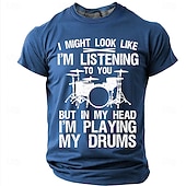 cheap Music &amp; Instrument Graphic T shirts-Men's "In My Head I'm Playing My Drums" Funny Drummer Graphic T-Shirt Percussionist Joke Quote Tee Musician Gift Band Practice Gear Distressed Style Casual Short Sleeve Apparel S-3XL