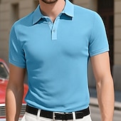 voordelige Klassieke polo voor heren-Voor heren Wafel Poloshirts Poloshirts Vakantie Straat Revers Korte mouw Modieus Modern Effen Lichtgewicht Knop Zomer Lente Normale pasvorm Zwart Wit Geel Wijn Licht Grijs Licht Blauw Wafel Poloshirts