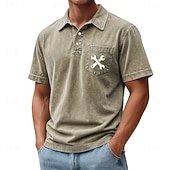 cheap Men's Classic Polo-SoftFade™ Men's Graphic Acid Wash Shirt 100% Cotton Short Sleeve Polo Shirts Athleisure Pocket 3D Print Buttons Spring &amp; Summer Blue Brown Green