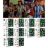 olcso Világbajnoki labdarúgó mérkőzés 2026-10 db sötétben világító foci ideiglenes tetoválás, neonzöld reaktív, vízálló &amp;könnyen eltávolítható testfesték, játékosokkal, trófeákkal, lángokkal díszítve, tökéletes fociparti ajándékok &amp;ajándékok