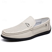 economico Scarpe Casual Slip-On-mocassini da uomo bianchi traforati, slip-on traspiranti, scarpe casual da guida per l'uso quotidiano, ufficio, viaggi, outfit del fine settimana, stile smart casual estivo e camminate comode
