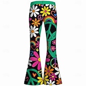 voordelige Bodems-Retro vintage Boho Jaren '70 Broeken Bell Bottom broek Hippie Schijf Hoge taille Bloemig Vredessymbolen Kostuum Dames Halloween Carnaval muziekfestival Retro themafeest Volwassenen Broeken