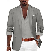  Homens Casaco esportivo Blazer de linho Moda Casual Cor Sólida Blazer de linho Exército verde Preto Azul Moderno Comum 1 Butão