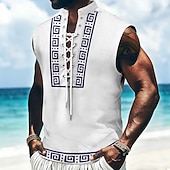 economico Modello etnico-Per uomo Geometrico Etnico Chiave greca Canotta Camicia da pirata con lacci Camicia con colletto alla coreana Senza Maniche Vintage Retrò Casual Quotidiano Vacanza al Mare Estate Primavera Collo alla