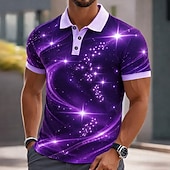 baratos Men's Geometric Polo-Men's Galaxy Polo Shirts Short Sleeve Polo Shirts Collared Shirts Casual Athleisure Buttons Spring &amp; Summer Blue Black Purple