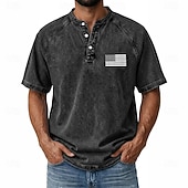 abordables Vintage et rétro-T-shirt graphique américain US Flag pour homme SoftFade™ chemise en denim 100 % coton chemise acid wash haut à manches courtes vintage streetwear maison rue été printemps noir rose vert clair gris