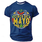 abordables Camisetas divertidas para hombres-Camiseta de hombre para el Cinco de Mayo con estampado de chiles y motivos mexicanos. Manga corta, cuello redondo, estilo casual. Ideal para celebraciones. Tallas: S, M, L, XL, XXL y XXXL.