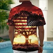  Herre 4. juli USAs 250-årsjubileum USAs flagg Livets tre Skjorte Sommerskjorte Skjorte med knapper Kortermet Patriotisk utendørs Ferie Sommer Vår Aftæpning 3D-utskrift krage skjorter Front One Lomme
