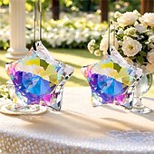 cheap Wall Sculptures-1/6Pcs Rainbow Pentagram Star Crystal Suncatcher  Prism Pendant Crafts for Home Office Garden Decoration Rainbow Maker Window Pendant