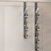 baratos Arrumação e Organização-Conjunto de 2 ganchos para porta, ideais para organizar e otimizar o espaço em banheiros e apartamentos. Feitos em aço carbono, não precisam de furos. Perfeitos para pendurar toalhas, roupas e chapéus