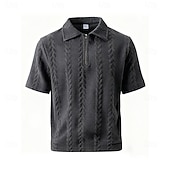 abordables Polo classique pour homme-Homme Polo Polo à fermeture éclair Occasionnel Quotidien Zip quart Manche Courte Mode Uni Fermeture éclair Été Printemps Coupe régulière Noir Blanche Kaki Gris foncé Polo
