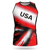 cheap Running Tee &amp; Tank Tops-Men's Soccer Jersey Geometric Color Block Letter USA Workout Tank Top Running Tank Top Athletic T-shirt Summer Color Block Sleeveless Athleisure Spandex UPF 50 Quick Dry Moisture Wicking Breathable