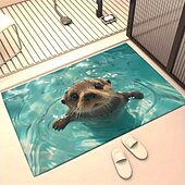 billige Dørmatter-Dørmatte med oter som svømmer, 3D visuell illusjon, turkis vanndesign, 2D flatt trykk, slitesterkt og lettstelt materiale, innbydende inngangspartidekor