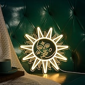 abordables Luces decorativas-Letrero de pared LED de neón con diseño de sol y luna, luz cálida, alimentado por USB, regulable, 32x32 cm, lámpara LED decorativa para dormitorio, sala de estar, sala de juegos, fiesta, bar, cueva de
