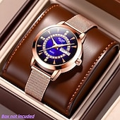 billige Kvartsklokker-Dameklokke i roségull med rød gradert urskive og strass, luksuriøst kvartsarmbåndsur med dagdato og kalendervisning, justerbar nettingrem, elegant motesmykke, gave til mor og kone.