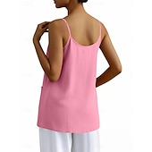 baratos Blusas Simples-Regata feminina com bolso, lisa, moderna, elegante, clássica, sem mangas, gola redonda, ideal para uso diário, passeios e fins de semana. Cores: azul, preta, branca, amarela, rosa. Verão e primavera.